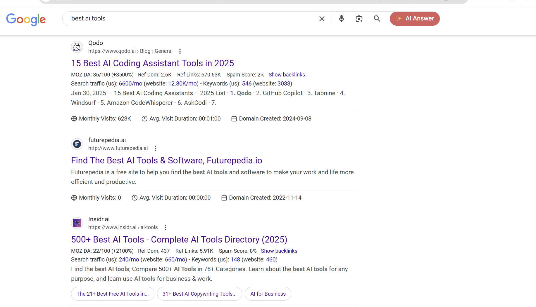 Google search results showing .ai domain treatment